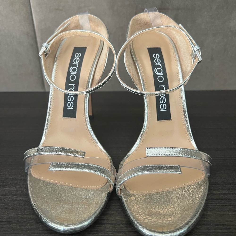 Sergio Rossi Silver and Tan Heels